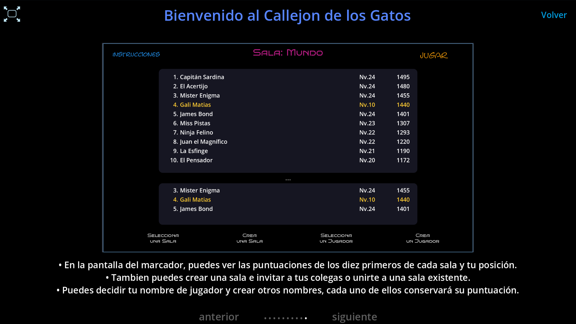 Marcador y salas